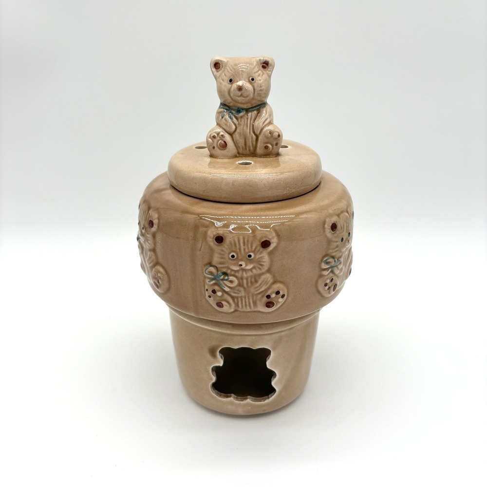Vintage Teddy Bear Ceramic Potpourri Warmer Wax Melter 3 Pc Cottagecore Decor